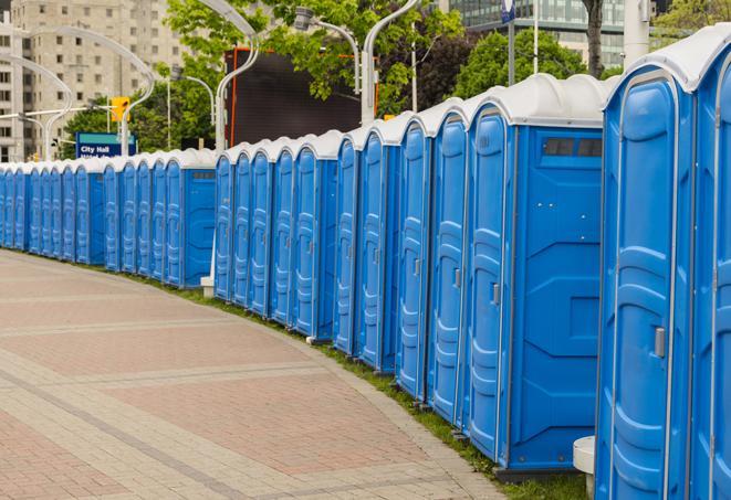 Seasonal porta potty units set up at a Edmond, Oklahoma venue